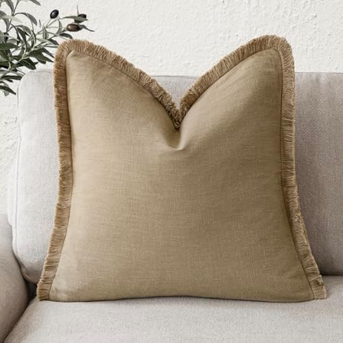 Foindtower Decorative Linen Fringe Throw Pillow Covers Cozy Boho Farmhouse by Foindtower