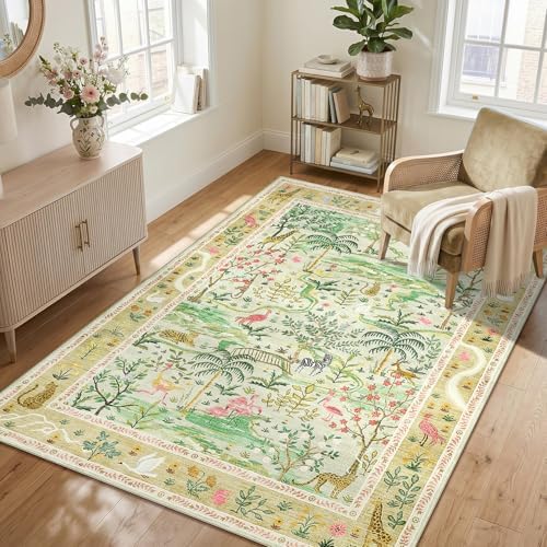 Washable Area Rug 5x7 Green Animal Print Rugs - Image 4