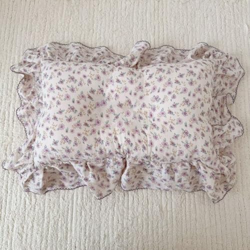 BuLuTu Purple Floral Muslin Cotton Ruffles Pillow Case Standard 20"x26" - Image 6