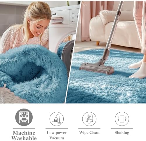 OLANLY Slate Blue Round Rugs for Bedroom - Image 3