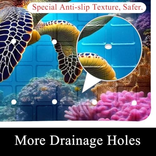 Bathtub Mat Non Slip 26.8x15.1In, Sea Turtle Corals Bath Mat - Image 2