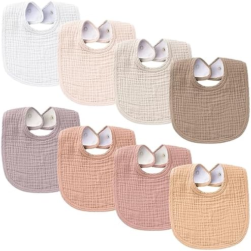 Konssy 8-Pack Muslin Baby Bibs, Adjustable Fit by Konssy