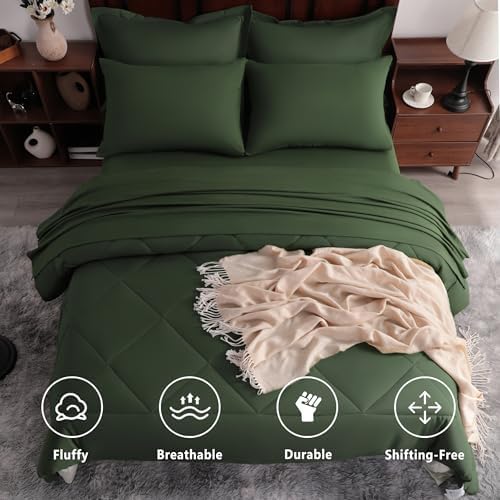 NTBAY King Microfiber Bed in a Bag, Comforter Set 7 Piece, Olive Green - Image 2