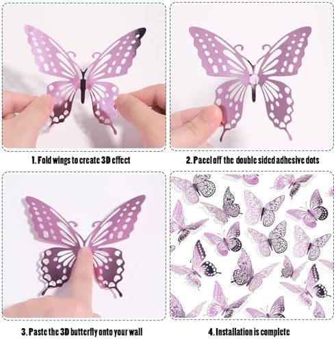 SAOROPEB 3D Butterfly Wall Decor 48 Pcs Lavender Butterfly Decorations - Image 6