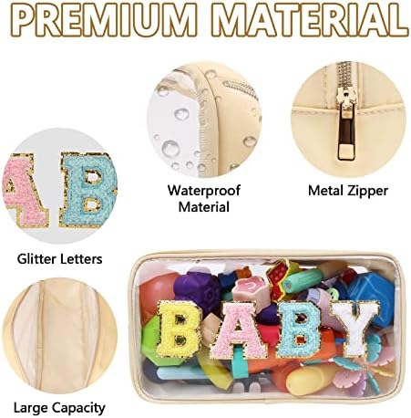 Iqimott Clear Patch Makeup Bag Baby Pouch, Preppy Personalized Chenille Letter - Image 3