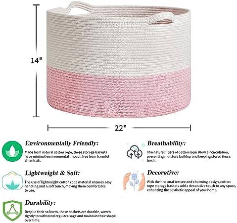R RUNKA Extra Large Cotton Rope Basket 22" x 14"| Toy Basket - Image 2