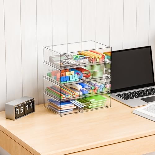 Yieach 12.2''W Clear Stackable Storage Drawers, 4 Pack Acrylic Drawers - Image 4