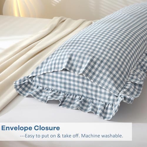 Dust Blue White Gingham Ruffle Body Pillow Cover 20"x54" - Image 5