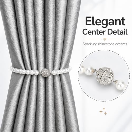 Pearl Bow Magnetic Curtain Tiebacks 2 Pack, No Drill Curtain Holdbacks - Image 4
