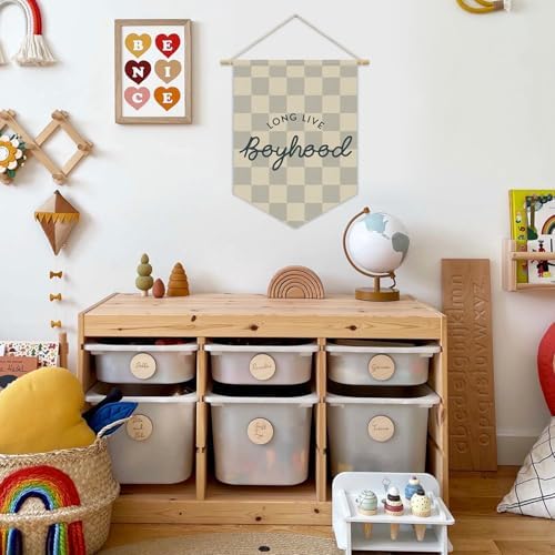 Boys Room Decor, Long Live Boyhood Boy Nursery Linen Canvas Banner - Image 2