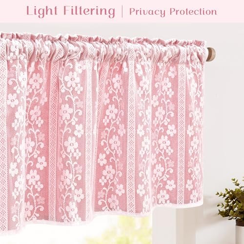 ASPMIZ Pink Valances for Windows Farmhouse Valance Curtains for Kitchen - Image 3