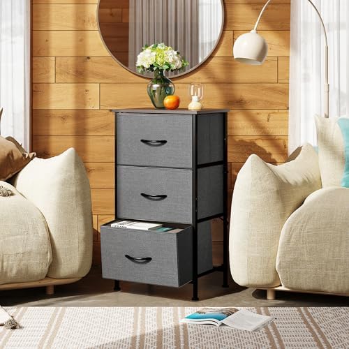 WLIVE Small Dresser Nightstand for Bedroom, 3 Drawers, Dark Grey - Image 4