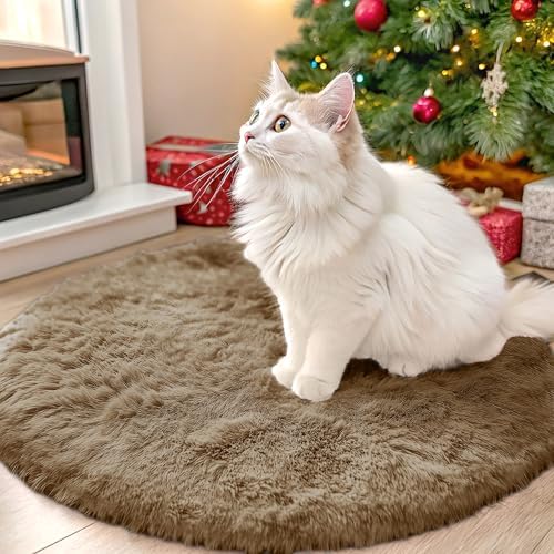 OLANLY Taupe Round Rugs for Bedroom by OLANLY