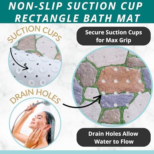 ENKOSI Non-Slip Bath Mat and Shower Mat 40x16 Extra Long, Stone Path - Image 2