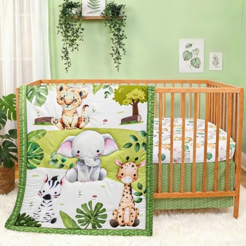 Baby Crib Bedding Set Safari Neutral Crib Nursery Comforter Bed Sets Decor by FIGEPO