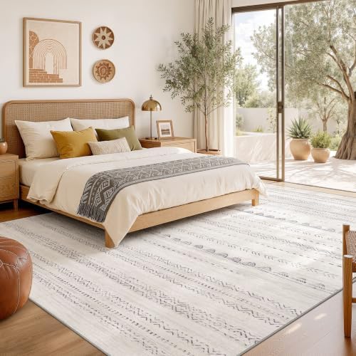 Nakagishi 10x13 Area Rugs Living Room: Washable Boho Large Neutral Soft - Image 6