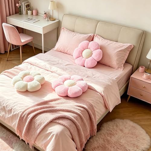 2 Pcs Pink Throw Pillows Cute Flower Decorative Pillows - Image 5