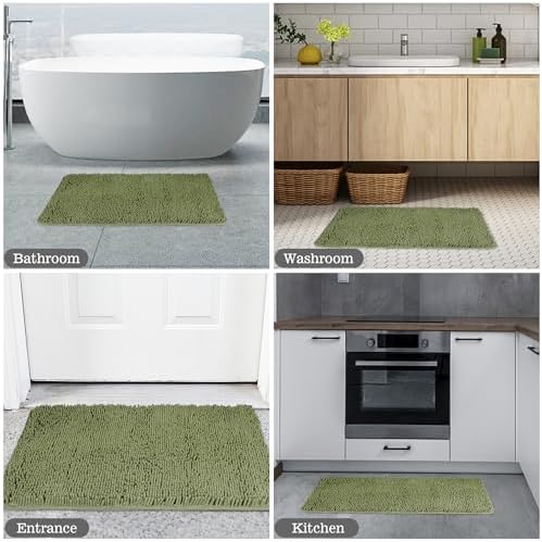 Yeaban Chenille Sage Bathroom Rug 17"x24", Non-Slip Rubber Backing - Image 5