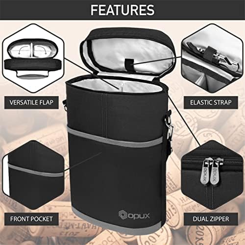 OPUX 2 Bottle Wine Carrier Tote, Insulated Leakproof Wine Cooler Bag, Wine - Image 4