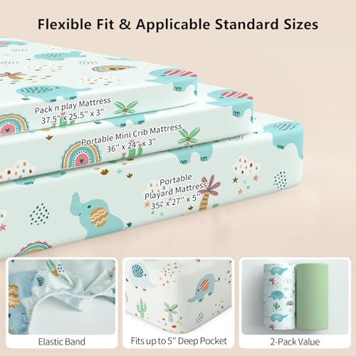 Pack N Play Sheets Fitted, Mini Crib Sheets, Breathable Soft Unisex Playard - Image 3