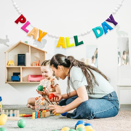 Pre-Strung Rainbow Play All Day Felt Banner Reusable Wall Sign Play All Day - Image 4