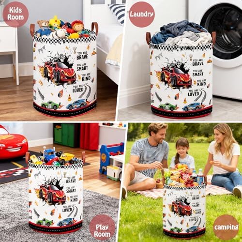 Race Car Room Decor Laundry Basket, Waterproof Car Themed Storage Bins - Image 5