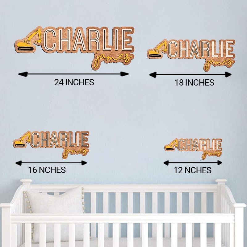 Custom baby name sign, Excavator truck decor - Image 5