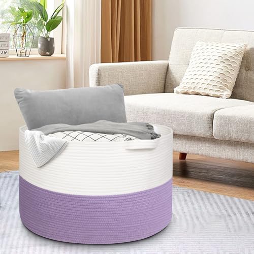MEGASKET 115L Oversized Purple Basket, 23.6“x15.7 Woven Cotton Rope Baskets - Image 4