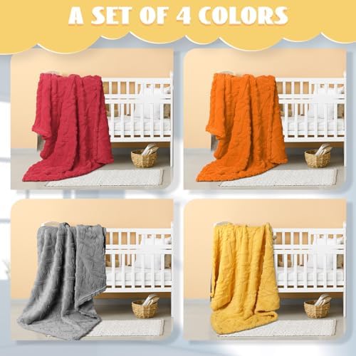 VitalCozy 4 Pcs Fleece Baby Blankets 3D Plush Soft Newborn - Image 4