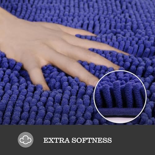 Yeaban Chenille Royal Blue Bathroom Runner Rug 24"x72" - Image 2