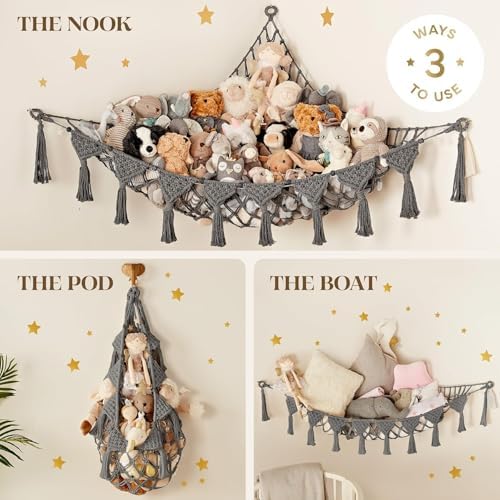 TIDYTEDS XL Stuffed Animal Hammock – Handcrafted Corner Net, 4mm Double Macrame - Image 5