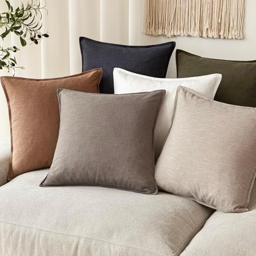 Foindtower Linen Solid Decorative Throw Pillow Covers 26x26 Inch Brown Tan - Image 7