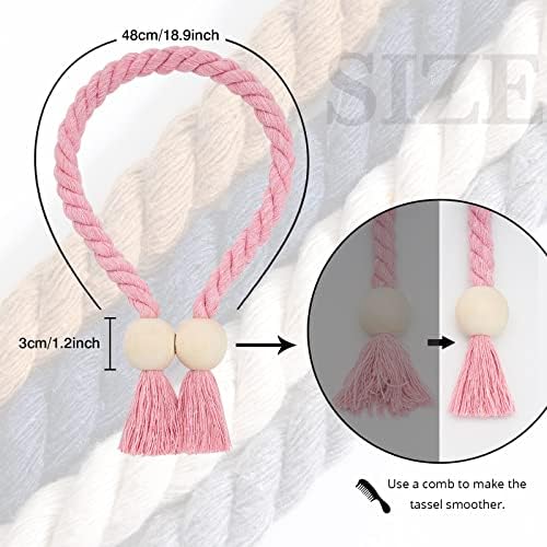 NICEEC 4 Pack Wooden Ball Magnetic Curtain Tiebacks Boho Home Decor Drape Tie - Image 4