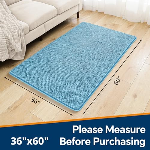 Chenille Bathroom Rug 36"x60" Sky Blue, Large Plush Bath Mat - Image 2