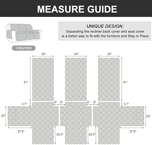 Genina Waterproof Couch Cover for Reclining Couch 3 Seater Non-Slip, Washable - Image 5