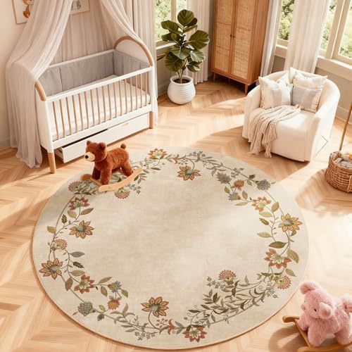 Washable Living Room Area Rug: 4ft Round Bedroom Rug Non Slip Circle Carpet - Image 4