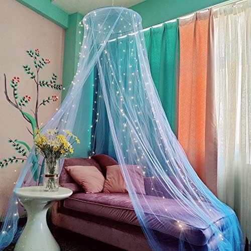 Bed Canopy Mosquito Net with 250pcs Warm White Curtain Lights, Bed Canopy by Eimilaly