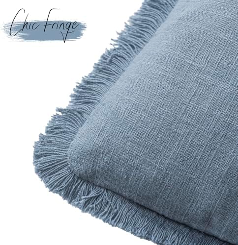 Foindtower Boho Linen Fringe Lumbar Throw Pillow Covers 12×20 Misty Blue - Image 3