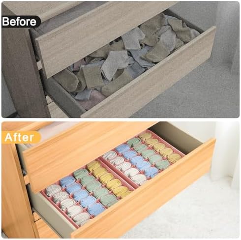 Joyoldelf 4-Pack Pink Fabric Dresser Drawer Organizers, 24-Cell Sock Drawer - Image 5