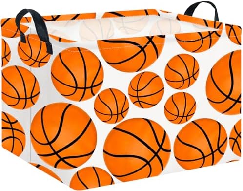 CLOCOR Rectangular Basketball Print Storage Basket Empty, Gift Basket, Books Box by CLOCOR