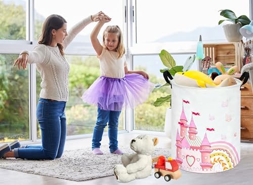 MAIZMZ Pink Castle Storage Bins Organizer Toy Box Laundry Basket Large Canvas - Image 2