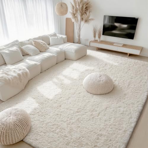 Ophanie Area Rugs 10x12 Living Room, Large Ivory Bedroom Carpet, Big Shag by Ophanie