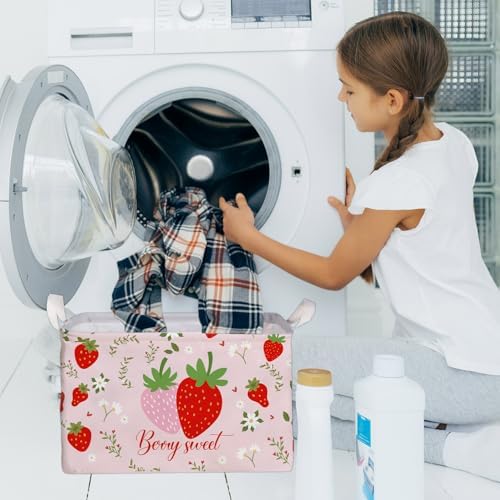 Strawberry Foldable Storage Box, Strawberries Waterproof Fabric Toy Organizer - Image 6