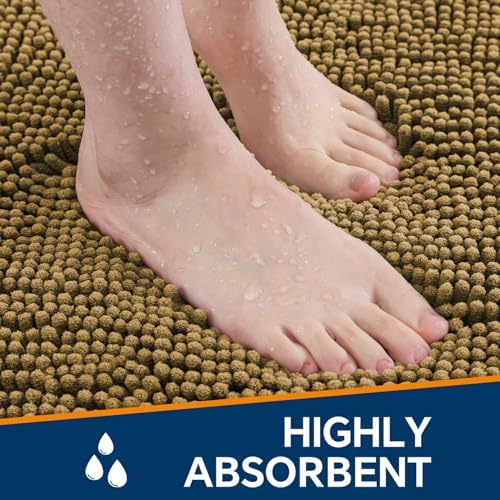 Chenille Bathroom Rug 36"x60" Tan, Large Plush Bath Mat - Image 4