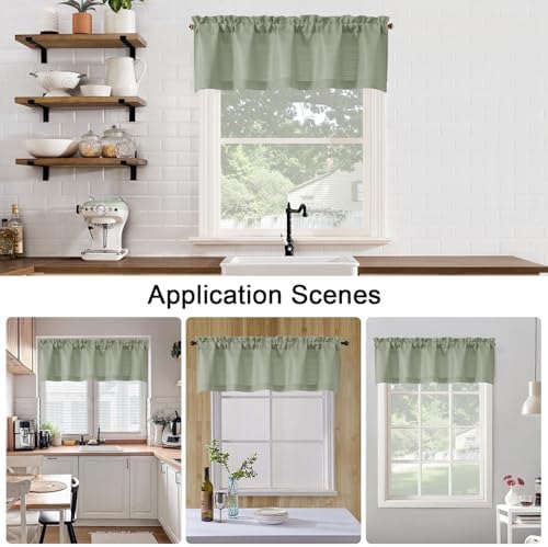 Chyhomenyc Light Green Valance for Windows, Light Filtering Faux Linen Solid - Image 6