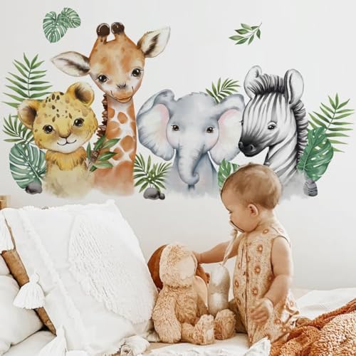 52.51x23.62 Inch Watercolor Jungle Animal Wall Decals Safari Forest Animal Wall - Image 3