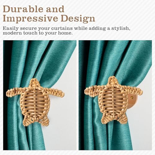 Leinuosen 2 Pack Boho Curtain Holdbacks Rattan Tiebacks, Sea Turtles - Image 4