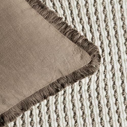 Foindtower Decorative Linen Fringe Throw Pillow Covers 24×24 Light Brown - Image 3