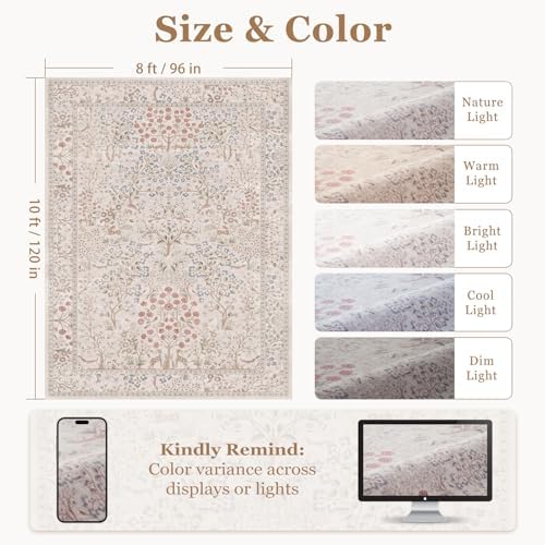 Floral Animal Rugs for Living Room 8x10, Low Pile Thin Washable Area Rug for - Image 2