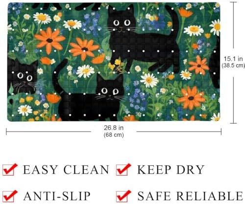 Shower Mat Non Slip, Cats Flower Anti Slip Bath Mat - Image 4